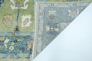 Tapis Oushak en laine vert olive fait main de haute qualité : style turc moderne oriental - Product Image 4