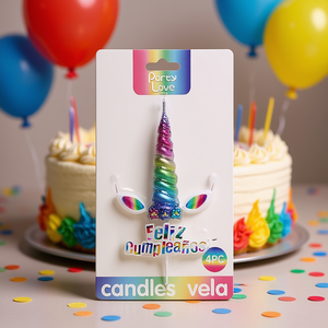 Velas de Cumpleaños de Unicornio Party Love, 4 Piezas, Cuerno Arcoíris con Ojos, Feliz Cumpleaños - Product Image 3