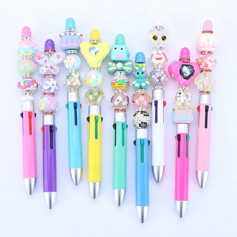Gran oferta 2023 bolígrafos personalizados DIY fabricantes de bolígrafos agregar un Top Pink Glitter Bead bolígrafos de cuentas de plástico