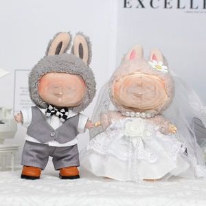 Vêtements pour poupées en peluche, robe de mariée, 17 cm, jouet DIY, rideaux en tissu, pendentif en vinyle, style macaron, vente en gros - Product Image 2