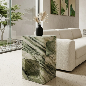Custom Unique Carved White Stone Hollow <strong>Side</strong> <strong>Table</strong> Minimalist Solid Block Marble Accent <strong>Table</strong> for Luxury Home Salon Bedside - Product Image 2