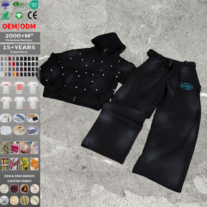 Ensemble de sweat-shirt en molleton de coton respirant d'hiver avec broderie personnalisée, streetwear, pull lourd surdimensionné, survêtement de luxe pour homme, uni - Product Image 1