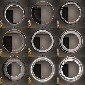 Lot personnalisé de miroirs de salle de bain LED ronds à grille creuse géométrique en forme de diamant, modernes et neufs, avec cadre en alliage d'aluminium <span class=keywords><strong>noir</strong></span> - Product Image 4