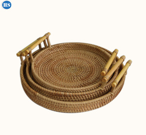 Factory Dropshipping Rattan Tray Picnic Basket Desktop Storage Christmas Storage Baskets 3PCS Set