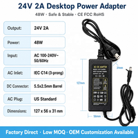 Adaptateur secteur de bureau 24V 2A 48W, alimentation à découpage CC pour pompe à eau, purificateur RO, bande LED, CCTV