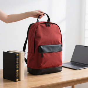 Cao Cấp Màu Đỏ Nylon + Đen Bất Da Ba Lô Nhà Sản Xuất Tùy Chỉnh Chất Lượng Cao Cấp Của Phụ Nữ Ba Lô Với Dây Đeo Vai Độn - Product Image 3