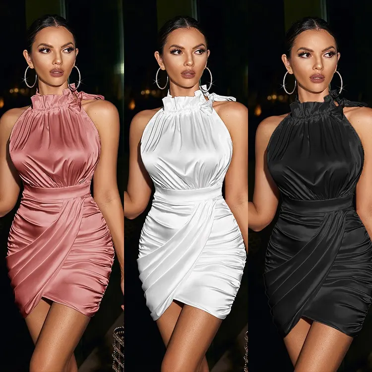OEM 2023 Women Clothing Dress V-Neck Backless Straps Evening Party Ruffle Ladies Sexy Club Dress
