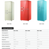 Réfrigérateur rétro à double porte congélateur supérieur réfrigérateur domestique plusieurs options de couleur économie d'énergie de haute qualité 98/108/140L/197L