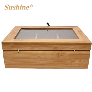 Sac à thé en bambou acrylique, de qualité alimentaire, boîte de rangement organisateur avec 6 compartiments - Product Image 3