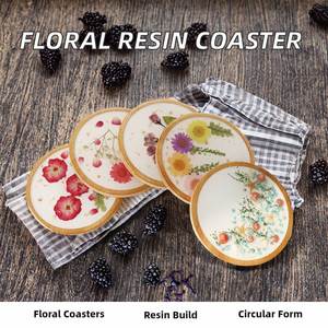 New Custom Round Resin <b>Coaster</b> with Dried Flower & Starfish - Wooden Plant <b>Drink</b> Tea Cup Mats & Pads, Unique Home Decor - Product Image 2
