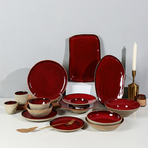 Plato Rojo Nórdico de Alta Gama para Bistec, Vajilla para Restaurante Occidental, con Esmalte de Horno, Vajilla Europea para Hotel, Plato Plano Estilo Francés Tao - Product Image 5