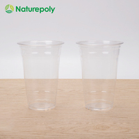 Gobelets jetables en PLA pour café glacé 12oz 16oz, gobelets à thé à bulles écologiques et compostables, gobelets biodégradables pour smoothies et jus avec pailles