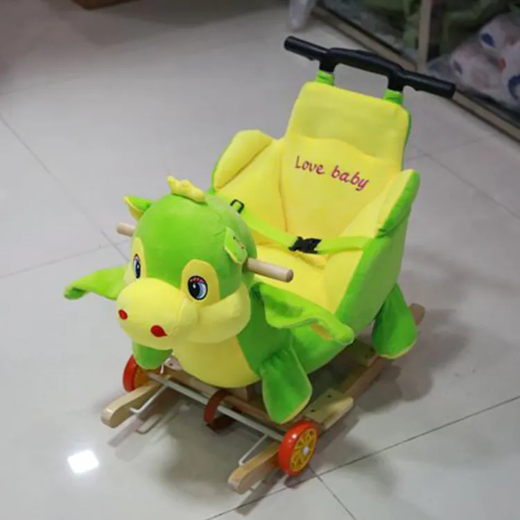 Stuffed Baby Kids Toy Plush Dinosaur Animal Rocker Rider Toddler Seat Wood Rocking Chair