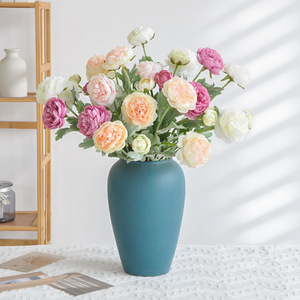 Peonia Artificiale Bianca a 3 Teste con <span class=keywords><strong>Ranuncolo</strong></span>, 50cm, Fiori Premium per Decorazioni Soggiorno, Composizioni Floreali per Matrimoni e Ingrosso - Product Image 1