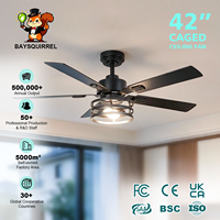 Ventilateur de plafond rustique noir de 42 pouces avec ampoules E26, moteur réversible 6 vitesses, personnalisable OEM pour chambre et salon