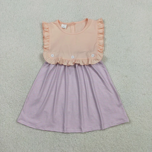 Robe d'été pour bébé fille, haut rose à volants et manches flottantes, et bas rayé lavande, combinaison à bulles, vêtements pour enfants - Product Image 2