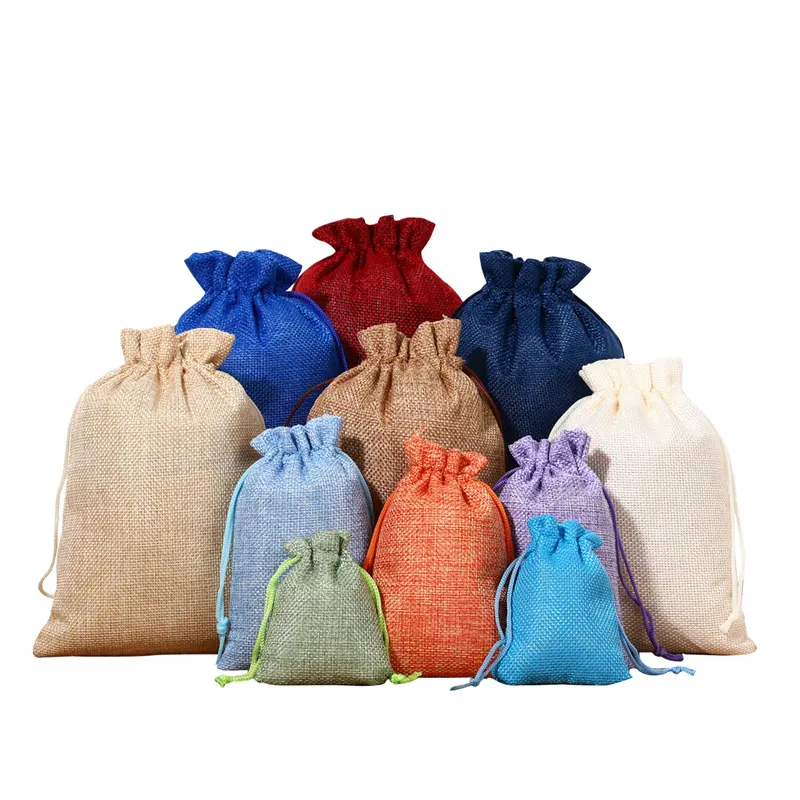कस्टम लोगो पर्यावरण-अनुकूल बर्लेप लिनन बैग पैकेजिंग उपहार हार जूट ड्रॉस्ट्रिंग बैग आभूषण पैकेजिंग पाउच पोचोन बिजौक्स