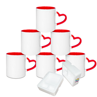 Mug intérieur de couleur par sublimation de 11oz avec poignée en forme de coeur 10 couleurs pour impression par transfert thermique DIY