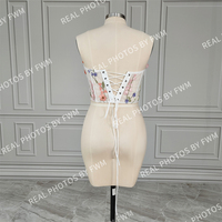 Véritable photo de haute qualité superbe 3D broderie fleurs dentelle Corset haut pour les femmes coloré chérie Bustier CropTop