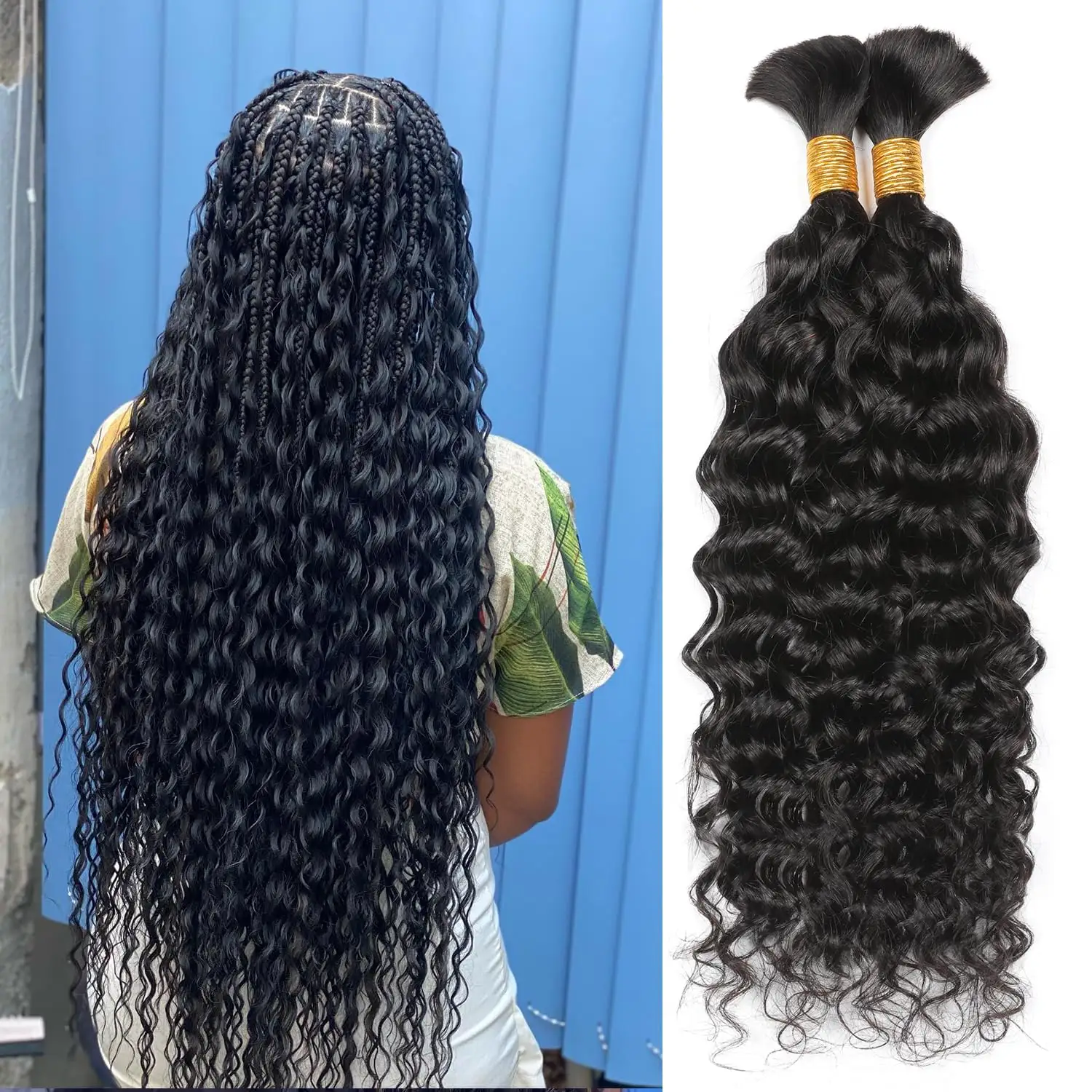 Rambut kepang gelombang air alami massal 100% rambut manusia gelombang dalam rambut keriting keriting jumlah besar untuk mengepang
