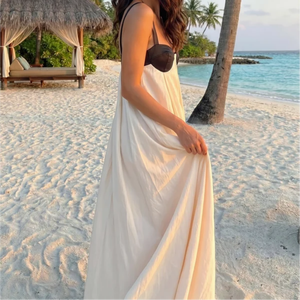 เดรสยาวทรงเอไลน์แบบไม่มีสายรัดไหล่ ยี่ห้อ OEM รุ่น Maxi Sundress ทรงเอ็มไพร์ เอวสูง สีพื้น ผ้าระบายอากาศได้ดี ทรงหลวมใส่สบาย เหมาะสำหรับใส่ไปเที่ยวทะเลช่วงฤดูร้อน พร้อมแผ่นรองหน้าอก - Product Image 2
