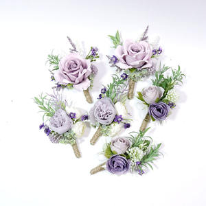 Boutonniere Aksesori pernikahan pria, dekorasi meja korsase bunga buatan Lavender pengiring pengantin perempuan lubang kancing ungu - Product Image 3