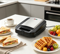 Machine à sandwichs et gaufres électrique 3-en-1 1400W, 4 tranches, plaques fixes antiadhésives, indicateur lumineux, cuisson double zone, fonction maintien au chaud