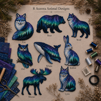 Kit de couture DIY pour appliques animales, kit d'artisanat de broderie patchwork Forêt Aurore avec tissu, fil et motif pour débutants