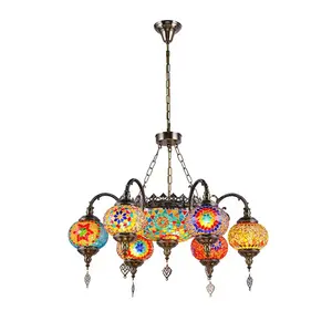 Candelabro de estilo turco hecho a mano, mosaico multicolor, 9 cabezas