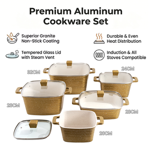 Juego de Ollas de Alta Calidad con Revestimiento Antiadherente de Mármol, Ollas Cuadradas Corrugadas Grandes, Juego de Utensilios de Cocina de Hierro Fundido - Product Image 2
