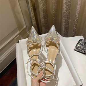 2023 New Fashion Glitter Rhinestones Women Pumps Crystal Bowknot Silk <b>Pointed</b> <b>Toe</b> Buckle Strap Thin High Heels Party Prom Shoes - Product Image 5