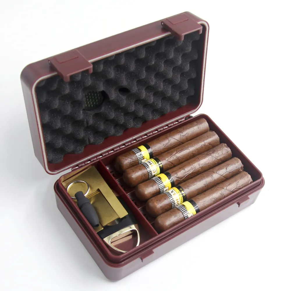 Custom Personalized 5-Cigar Capacity Portable Travel Humidor Frosted Plastic Cigar Gift Box with Accessories