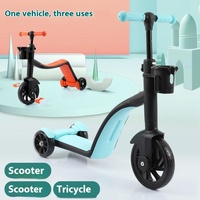 Trottinette Évolutive 3 en 1 Multifonction pour Garçons et Filles de 2-6 Ans, Jouet d'Extérieur à Trois Roues en Plastique Durable