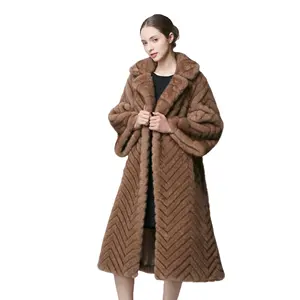 2024 New Innovations Solid Faux Sable Mink Long Fur Coat With Belt Full Sleeve Single Breasted Mink Fur Coat Parka