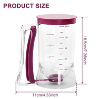 Distributeur de pâte en plastique de 900 ml avec couvercle et outils de mesure, poignée à presser pour le stockage de pâte à crêpes, biscuits, gâteaux et gaufres