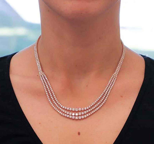 Collar de tenis de plata 925 con moissanita, diseño de 3 líneas, chapado en rodio o oro, elegante, para boda, compromiso, fiesta, regalo, estilo joyería - Product Image 1