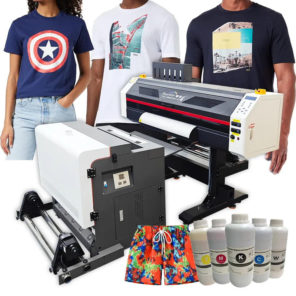 Máquina de Impresión textil de camisetas digitales Impresora DTF de película de mascotas de calor con cabezales de impresión i3200 dobles con agitación de polvo