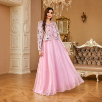 Robe Abaya élégante Jinzhi KL25023-2, style Dubaï, pour l'Aïd, pour femmes musulmanes, Jalabiya, ensemble 2 pièces, broderie florale, vêtements traditionnels