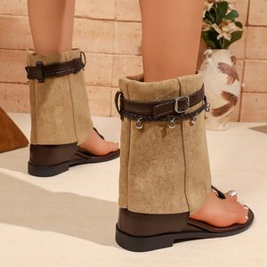 <span class=keywords><strong>Sandali</strong></span> Gladiatore Personalizzati da Donna con Tacco Basso, in Tela, con Cinturino Aperto e Fibbia, Colore Kaki Marrone, Stile Romano, per l'Estate e la Spiaggia, Vendita all'Ingrosso - Product Image 4