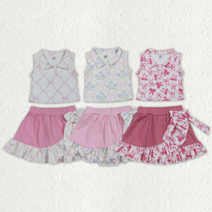 Conjuntos de Ropa Deportiva de Yoga para Niñas Pequeñas, Chalecos con Botones a Cuadros y Lazos, Faldas con Volantes y Pantalones Cortos - Product Image 1