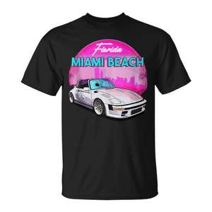 Débardeur Miami Beach avec motif voiture vintage et palmiers, thème Floride, t-shirt promotionnel - Product Image 1