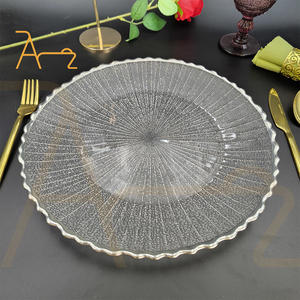 بيع بالجملة مطعم 13 بوصة موجة منقوشة حافة الفضة لوحة زجاجية شفافة لحفلات الزفاف فندق مأدبة الزفاف - Product Image 2