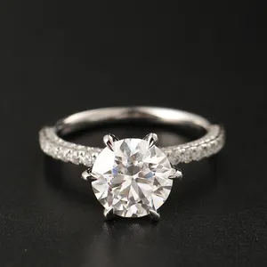 定制珠宝实验室钻石订婚戒指9k 14k 18k金DEF彩色圆形切割cvd实验室为新娘创造钻石戒指