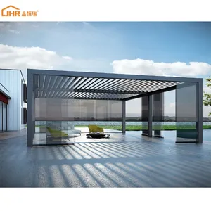 Small Patio Garden Louver With Retractable Sunshade Canopy 13ft Metal Outdoor Pergola Aluminium Gazebos Outdoor Pavilion 3x3m