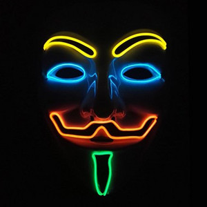Mascarilla facial con luz Led para Halloween, máscara con cable El de neón aterrador, <span class=keywords><strong>purga</strong></span> brillante, divertida, superventas - Product Image 1