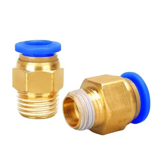 PC one touch male R thread 1/8 1/4 3/8 1/2 PU air hose push in quick connector brass pneumatic fittings