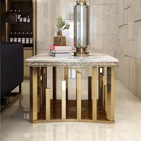 Table d'appoint moderne de luxe au design italien en acier inoxydable brillant avec plateau en marbre pour salon ou hôtel meubles de maison
