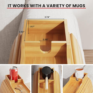 LG Factory Wholesale sofá consola portavasos organizador Buddy couchbar sofá reposabrazos bandeja bocadillo bambú sofá portavasos bandeja - Product Image 5