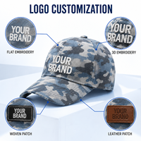 Casquette de baseball camouflage personnalisée 6 panneaux, imprimé intégral, en sergé de coton, avec logo brodé et visière pré-courbée pour marque privée