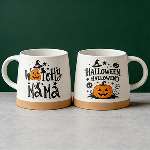 Juego de Tazas de Cerámica de Halloween Witchy Mama - 2 Tazas de Café de 14 oz con Diseño de Calabaza y Gato, Recuerdos para Fiestas Espeluznantes - Product Image 1